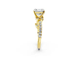 Yellow gold Asscher Cut Solitaire Leaf-Inspired Diamond Ring with Pavé Band and Four-Prong Setting_10