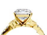Yellow gold Asscher Cut Solitaire Leaf-Inspired Diamond Ring with Pavé Band and Four-Prong Setting_12