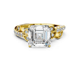 Yellow gold Asscher Cut Solitaire Leaf-Inspired Diamond Ring with Pavé Band and Four-Prong Setting_8