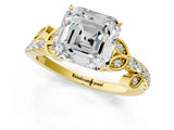 Yellow gold Asscher Cut Solitaire Leaf-Inspired Diamond Ring with Pavé Band and Four-Prong Setting_9
