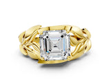 Yellow gold Asscher Cut Solitaire Leaf-Inspired Engagement Ring with Prong Setting_15