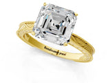 Yellow gold Asscher Cut Solitaire Milgrain Engraved Band with Four-Prong Setting_5