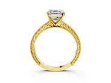 Yellow gold Asscher Cut Solitaire Milgrain Engraved Band with Four-Prong Setting_7