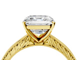 Yellow gold Asscher Cut Solitaire Milgrain Engraved Band with Four-Prong Setting_8