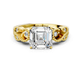 Yellow gold Asscher Cut Solitaire Milgrain Leaf Band with Prong Setting_16