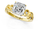 Yellow gold Asscher Cut Solitaire Milgrain Leaf Band with Prong Setting_17