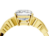 Yellow gold Asscher Cut Solitaire Milgrain Leaf Band with Prong Setting_20