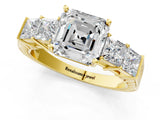 Yellow gold Asscher Cut Solitaire Princess Side Stone Engraved Band Prong Setting Ring_4