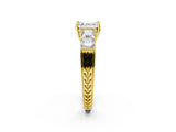 Yellow gold Asscher Cut Solitaire Princess Side Stone Engraved Band Prong Setting Ring_5
