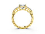 Yellow gold Asscher Cut Solitaire Princess Side Stone Engraved Band Prong Setting Ring_6