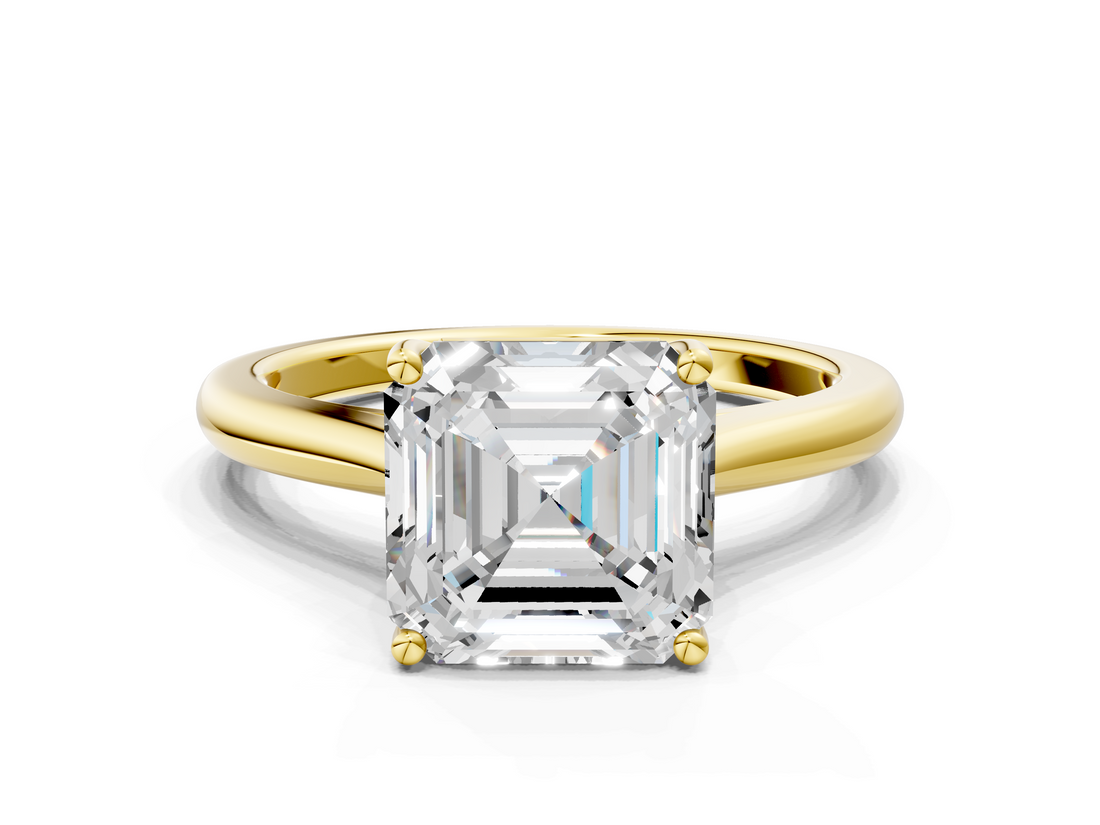 Yellow gold Asscher Cut Solitaire Ring with Cathedral Band and Four-Prong Setting_8