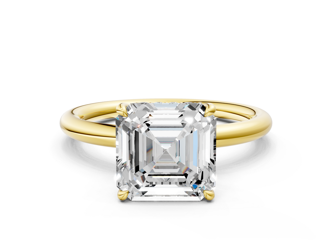 Yellow gold Asscher Cut Solitaire Ring with Thin Band and Four-Prong Setting_24