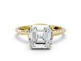 Yellow gold Asscher Cut Solitaire Split Shank Pave Diamond Engagement Ring with Four-Prong Setting_13