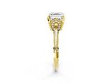 Yellow gold Asscher Cut Solitaire Split Shank Pave Diamond Engagement Ring with Four-Prong Setting_15