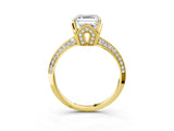 Yellow gold Asscher Cut Solitaire Split Shank Pave Diamond Engagement Ring with Four-Prong Setting_16