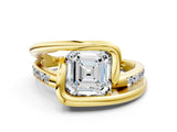 Yellow gold Asscher Cut Solitaire Tension-Set Diamond Split Shank Ring_20