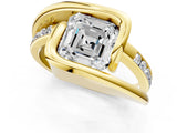 Yellow gold Asscher Cut Solitaire Tension-Set Diamond Split Shank Ring_21
