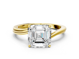 Yellow gold Asscher Cut Solitaire Twist Band Ring with Four-Prong Setting_23