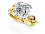Yellow gold Asscher Cut Solitaire Twist Engagement Ring with Leaf Accents and Prong Setting_16