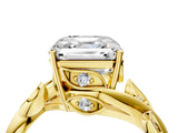 Yellow gold Asscher Cut Solitaire Twist Engagement Ring with Leaf Accents and Prong Setting_19