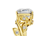 Yellow gold Asscher Cut Solitaire Twist Engagement Ring with Leaf Accents and Prong Setting_20