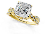 Yellow gold Asscher Cut Solitaire Twist Pave Diamond Engagement Ring with Prong Setting_16