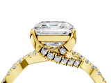 Yellow gold Asscher Cut Solitaire Twist Pave Diamond Engagement Ring with Prong Setting_19