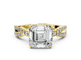 Yellow gold Asscher Cut Solitaire Twist Pave Diamond Engagement Ring with Prong Setting_27
