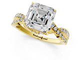 Yellow gold Asscher Cut Solitaire Twist Pave Diamond Engagement Ring with Prong Setting_28