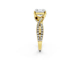 Yellow gold Asscher Cut Solitaire Twist Pave Diamond Engagement Ring with Prong Setting_29