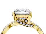 Yellow gold Asscher Cut Solitaire Twist Pave Diamond Engagement Ring with Prong Setting_31