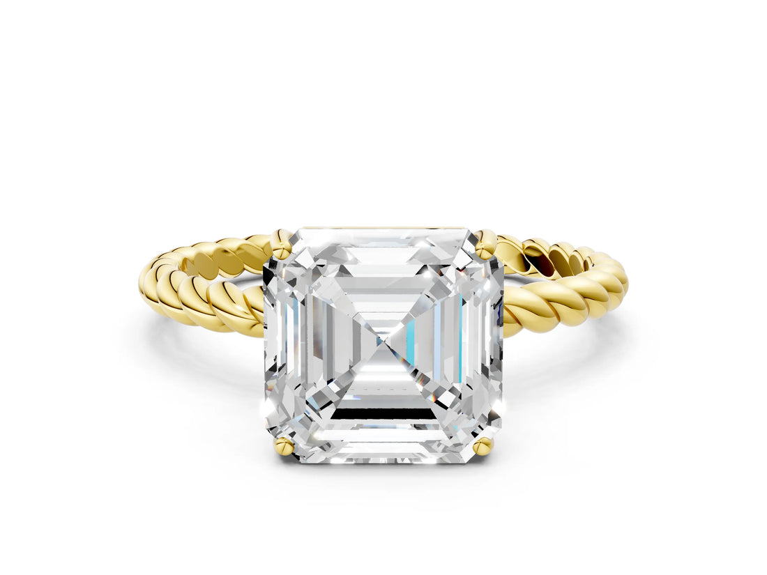 Yellow gold Asscher Cut Solitaire Twisted Band 4-Prong Ring_15