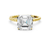 Yellow gold Asscher Cut Solitaire Twisted Band 4-Prong Ring_15