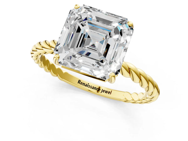 Yellow Gold Asscher Cut Twisted Solitaire Engagement Ring Setting with Plain Rope Band