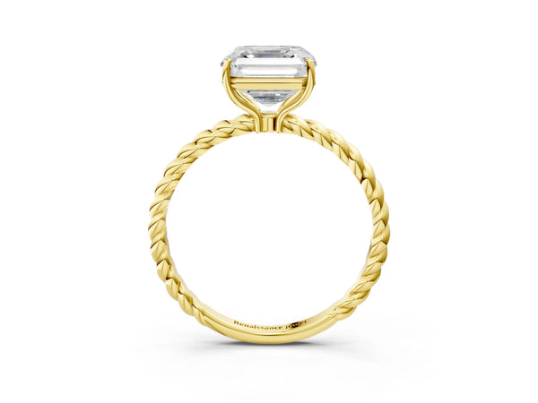Yellow Gold Asscher Cut Twisted Solitaire Engagement Ring Setting with Plain Rope Band