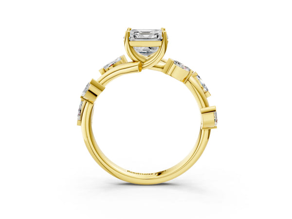 Yellow Gold Asscher Cut Marquise Accent Twisted Engagement Ring Setting
