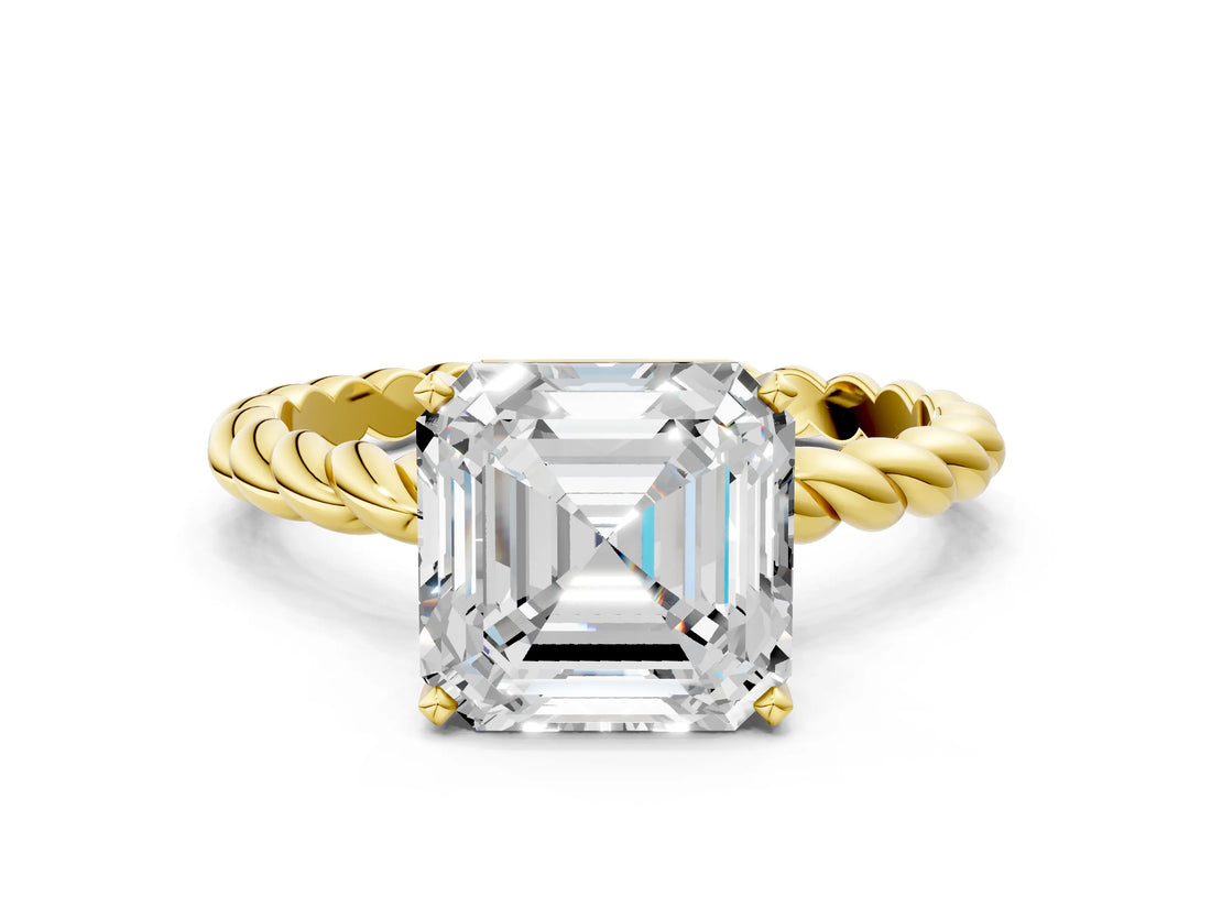 Yellow gold Asscher Cut Solitaire Twisted Band with Four-Prong Setting_35
