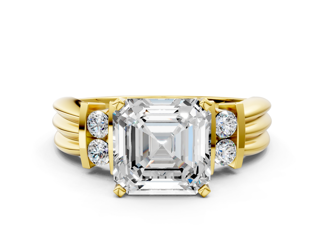 Yellow gold Asscher Cut Three-Stone Channel Set Ring with Bar Prongs_6