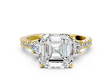Yellow gold Asscher Cut Three-Stone Diamond Pavé Band with Prong Setting_23