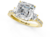 Yellow gold Asscher Cut Three-Stone Diamond Pavé Band with Prong Setting_24