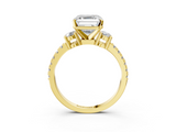 Yellow gold Asscher Cut Three-Stone Diamond Pavé Band with Prong Setting_26