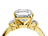 Yellow gold Asscher Cut Three-Stone Diamond Pavé Band with Prong Setting_27