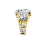 Yellow gold Asscher Cut Three-Stone Diamond Pave Band with Prong Setting_51