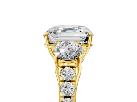 Yellow gold Asscher Cut Three-Stone Diamond Pave Band with Prong Setting_51