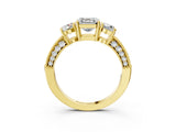 Yellow gold Asscher Cut Three-Stone Diamond Ring with Pavé Band and Four-Prong Setting_10