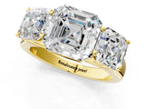 Yellow gold Asscher Cut Three-Stone Diamond Ring with Prong Setting on a Classic Band_17