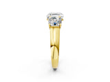 Yellow gold Asscher Cut Three-Stone Diamond Ring with Prong Setting on a Classic Band_18