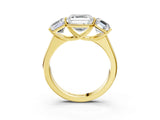 Yellow gold Asscher Cut Three-Stone Diamond Ring with Prong Setting on a Classic Band_19
