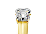 Yellow gold Asscher Cut Three-Stone Diamond Ring with Prong Setting on a Classic Band_21