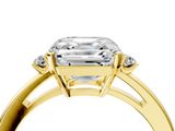 Yellow gold Asscher Cut Three-Stone Solitaire Ring with Round Accent Diamonds and Four-Prong Setting_41